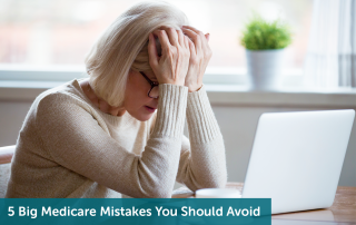 Senior white woman with grey should length hair holding her head in her hands as she realizes she made a few Medicare mistakes.