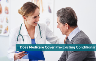 A senior man looking at his female doctor with a clip board, asking her what does Medicare cover.